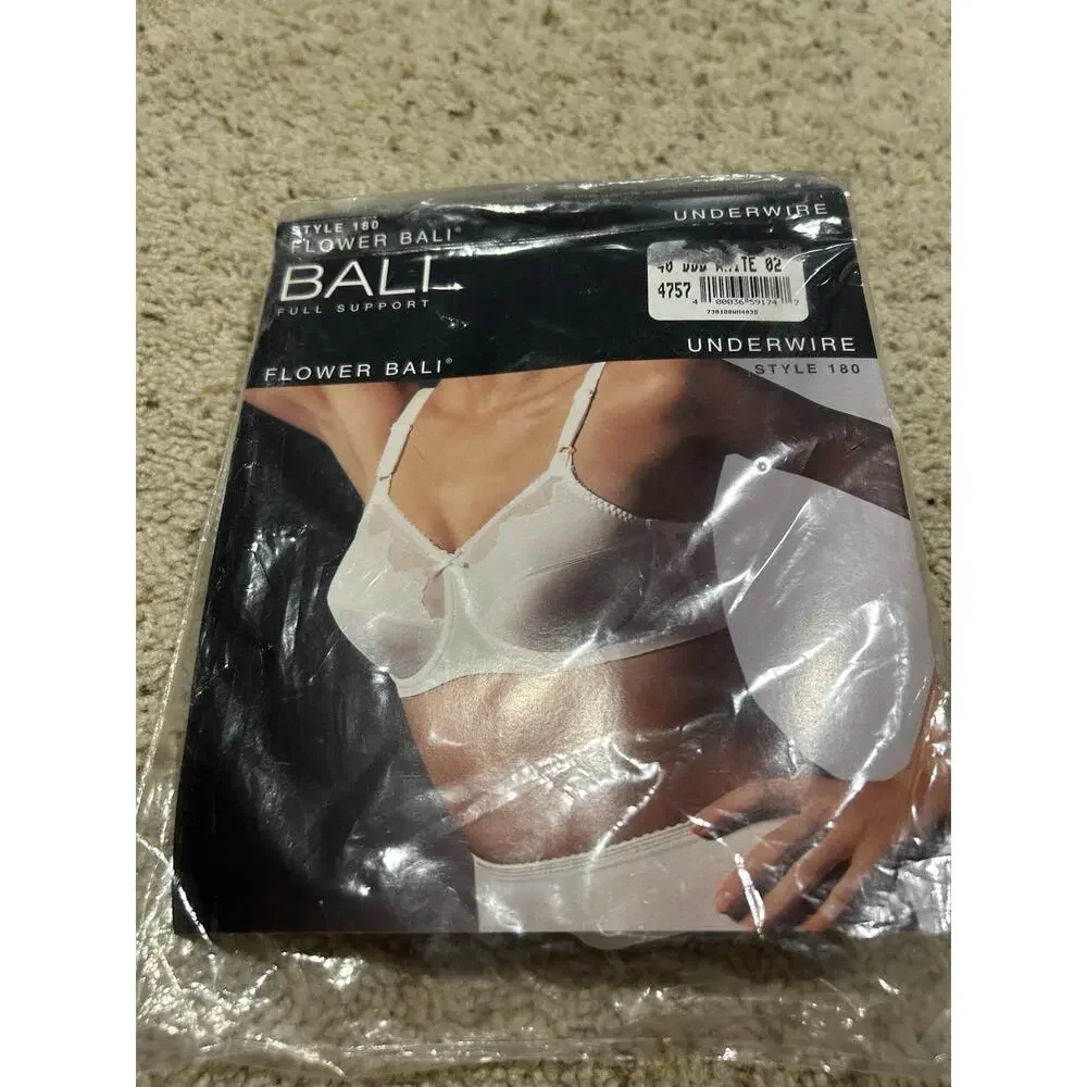 NOS Vtg Flower BALI 40DDD BRA Soft Cup Underwire #180 Feminine WHITE New F25